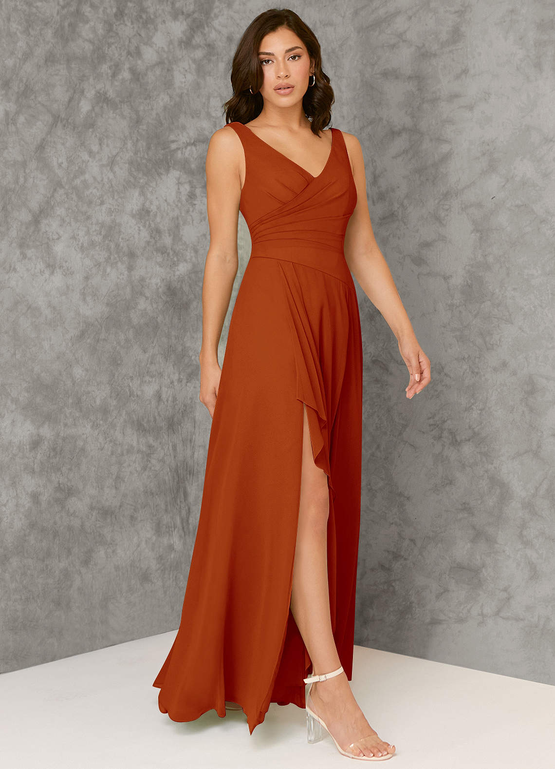 Azazie Kori Ready to Ship Paprika Chiffon Bridesmaid Dresses | Azazie