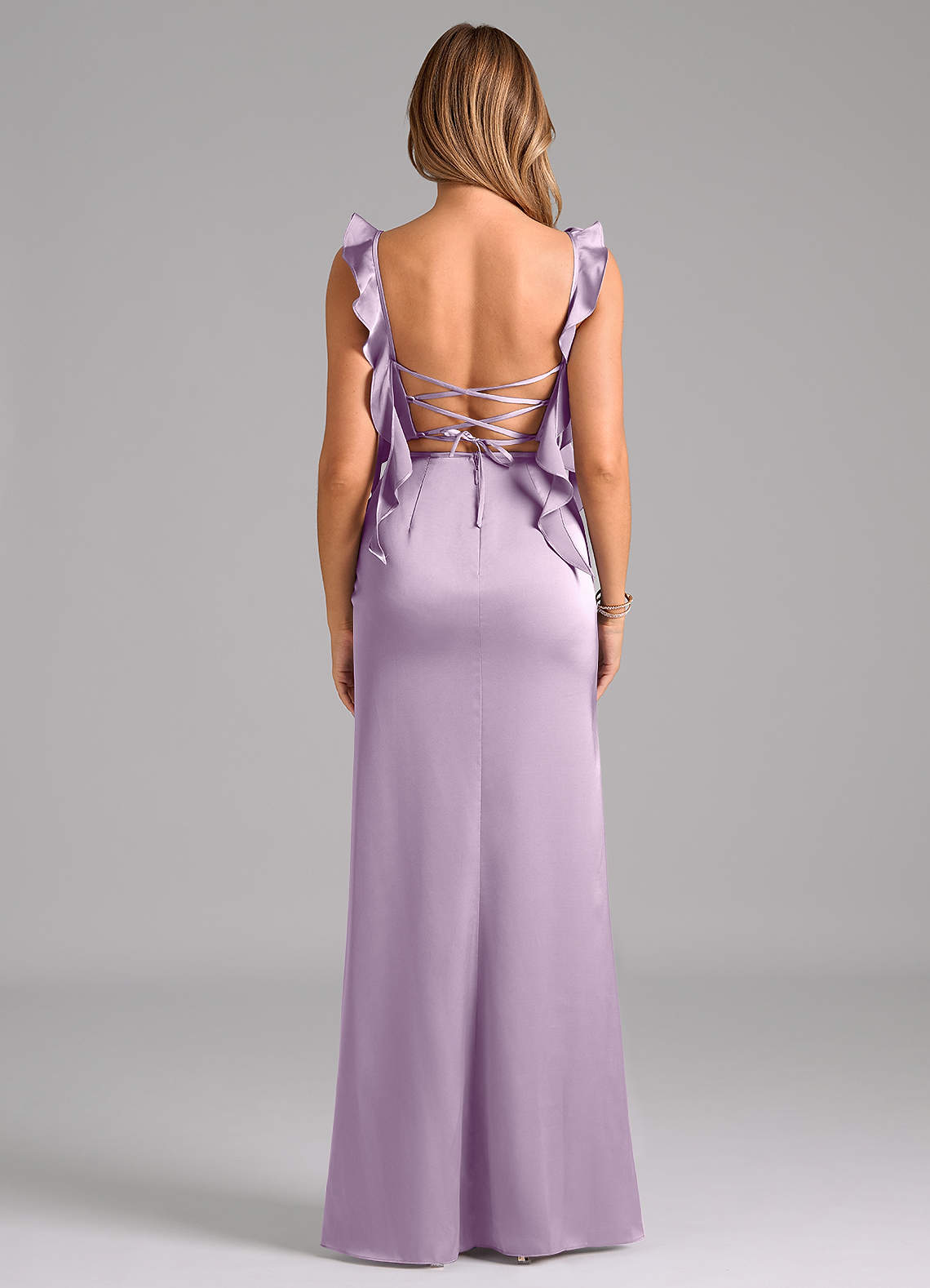 Azazie Jessamine At-home Try On Dresses Black Sheath Corset Stretch Satin Dress image5