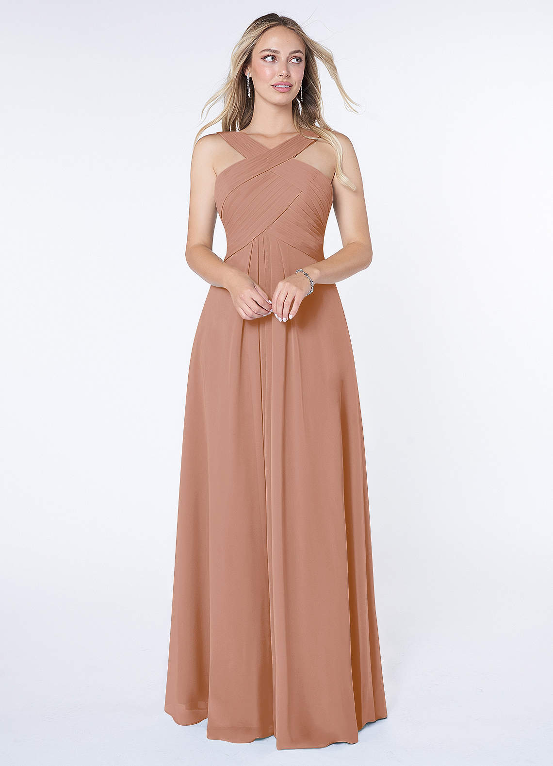 Azazie Kaleigh Bridesmaid Dresses Champagne Rose A-Line Pleated Chiffon Dress image1