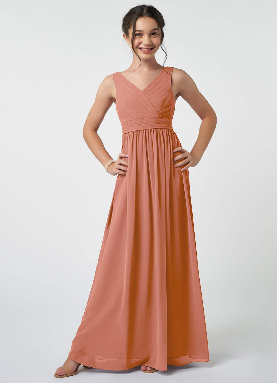 Azazie Kora Junior MAI TAI A-Line Pleated Chiffon Dress image1
