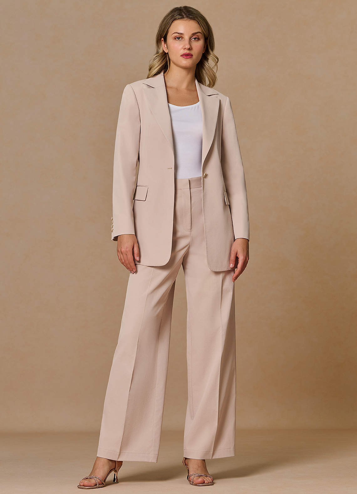 front Margaret Tan Cotton Linen Blend Pants