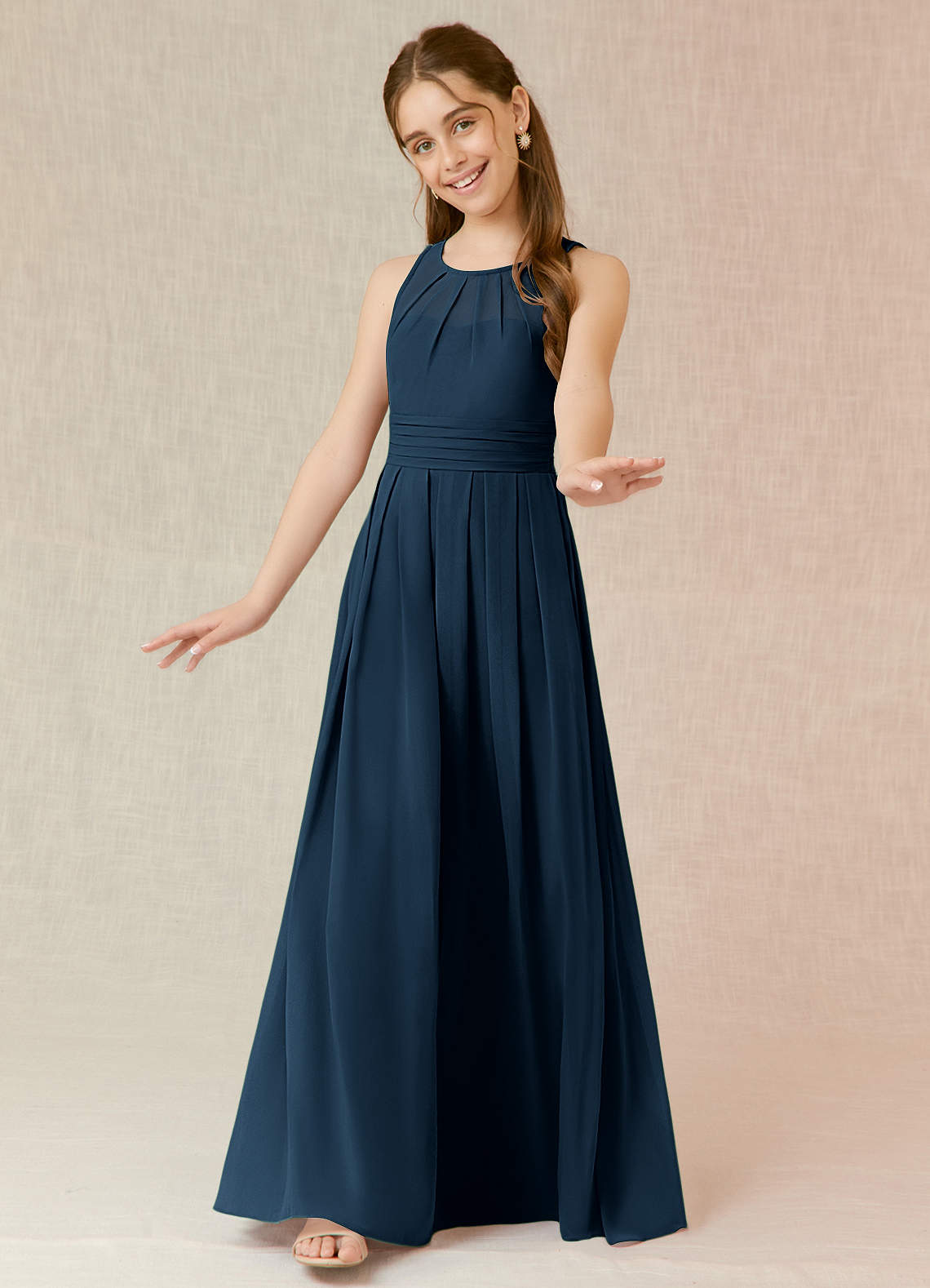 childrens navy bridesmaid dresses Azazie A-Line/Princess Scoop Neck Floor-Length Chiffon Junior Men's Dark Navy Blue