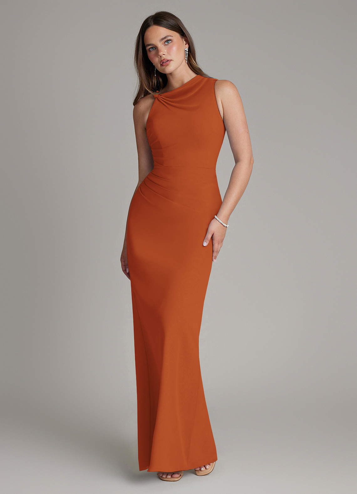 cinnamon chiffon bridesmaid dress Azazie Charice