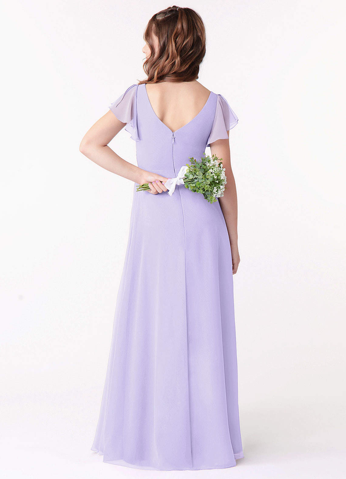 Azazie Omari Junior Lilac A-Line Ruched Chiffon Dress image1