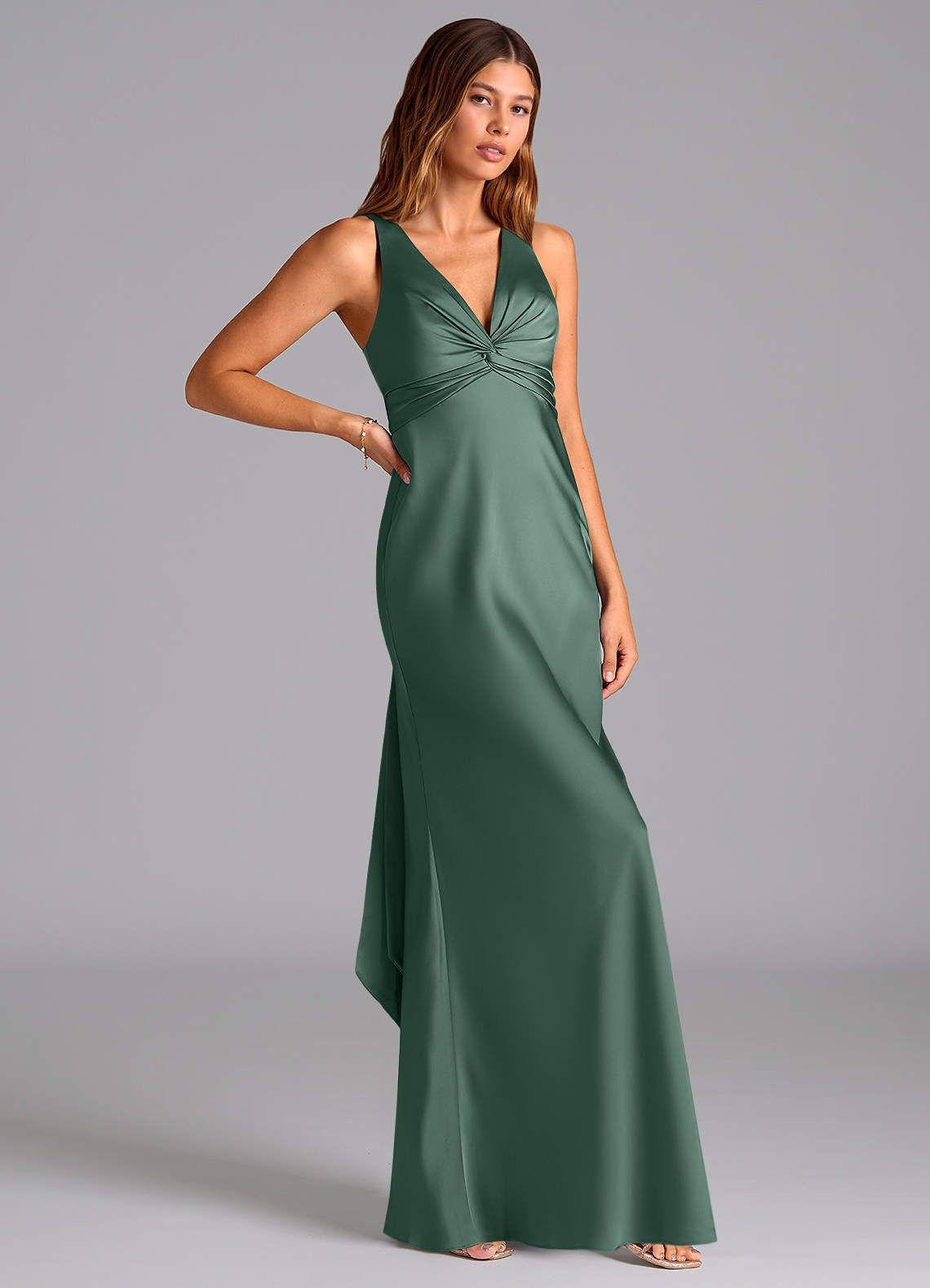 Azazie Hati Brautjungfernkleider Meerjungfrau-Linie Stretch-Satin Kleid Eukalyptus image1