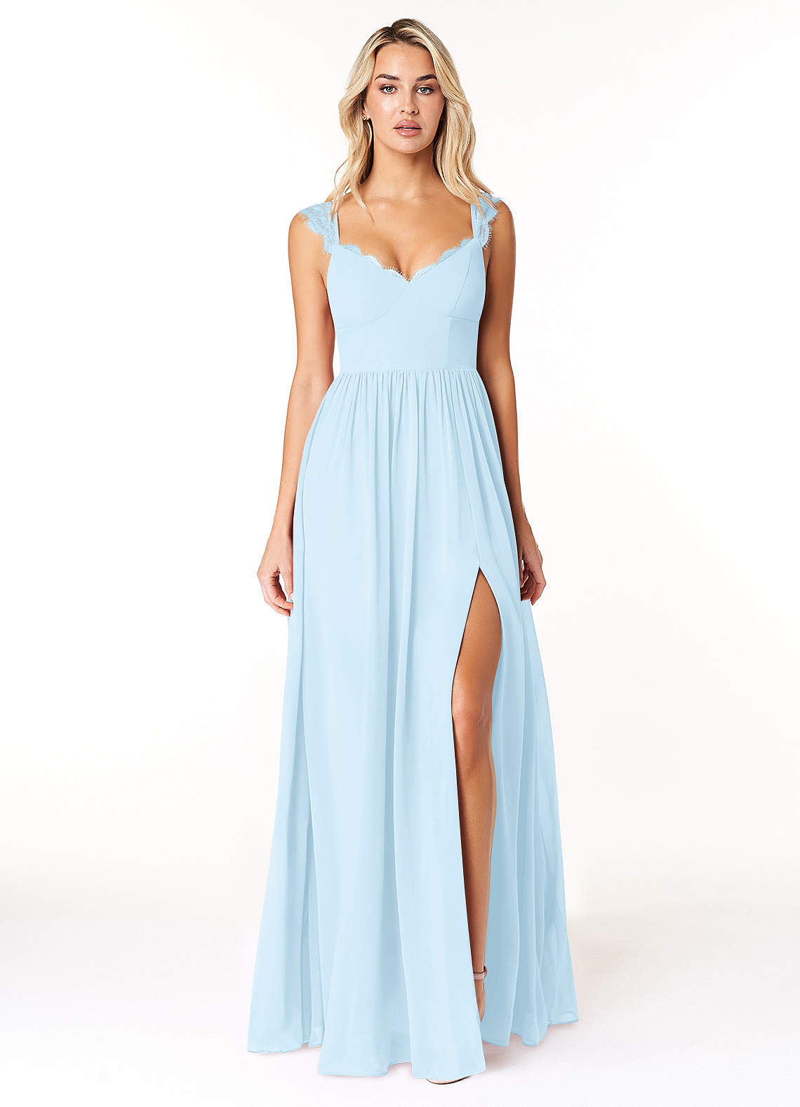 Azazie Cleobella Bridesmaid Dresses Sky Blue A-Line Sweetheart Lace Chiffon Dress image1