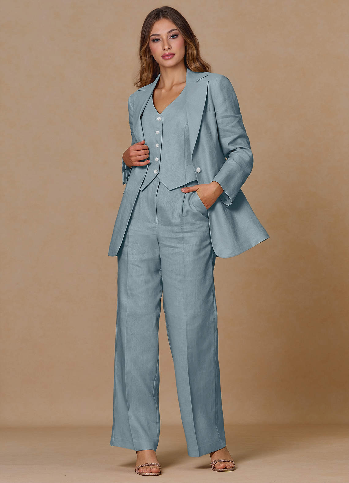 light blue dress pants women's Light Blue Pants - Wide-Leg Trouser Pants - Linen Belted Pants