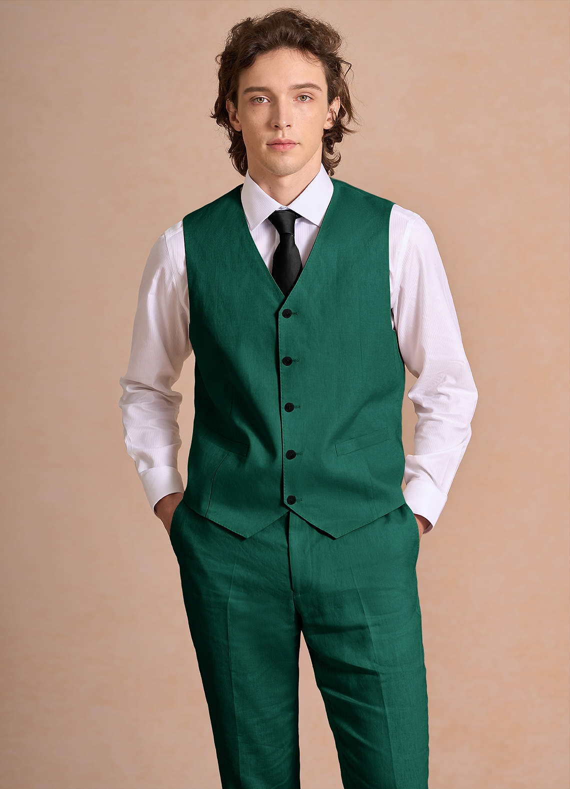 Harrison Emerald 100% Linen Suit Vest | Slim Regular Suit Vests | Azazie