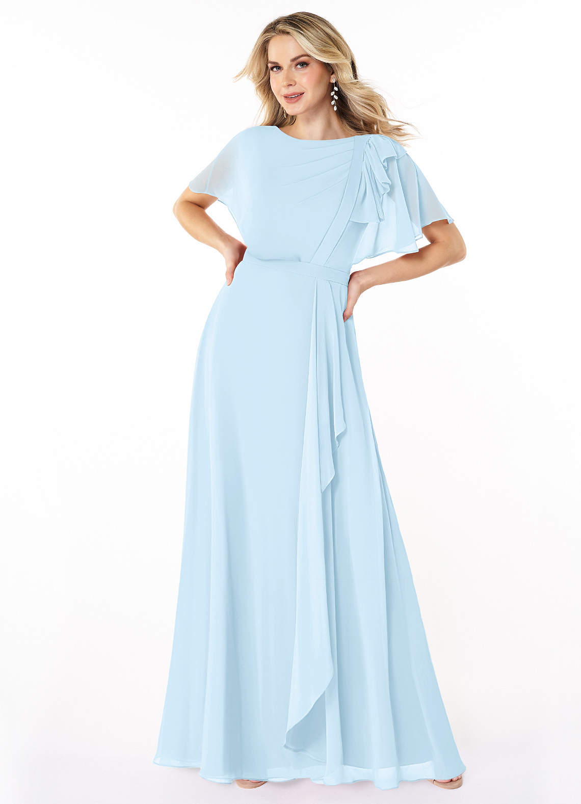 Azazie Aaliyah Modest Bridesmaid Dresses A-Line Scoop Pleated Chiffon Floor-Length Dress image1