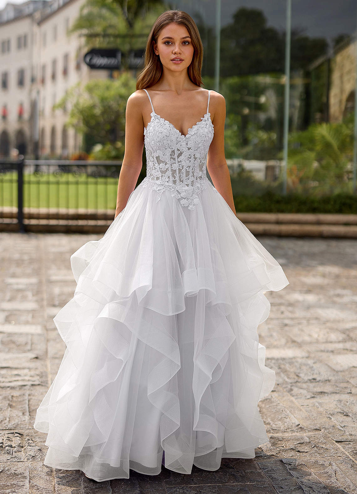 Spitze White Sheer Lace Prom Dress, image size:1140x1578