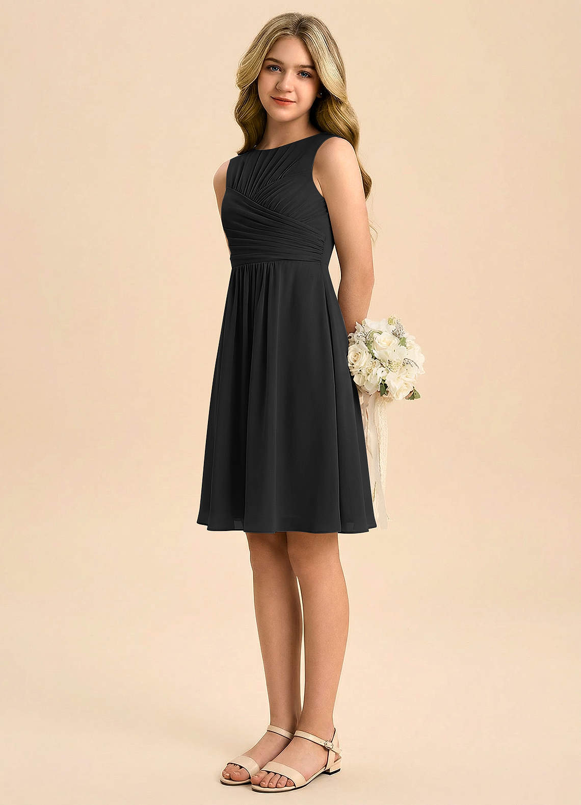 Azazie Skyla Junior Klä av A-Line i Chiffong Plisserad image3