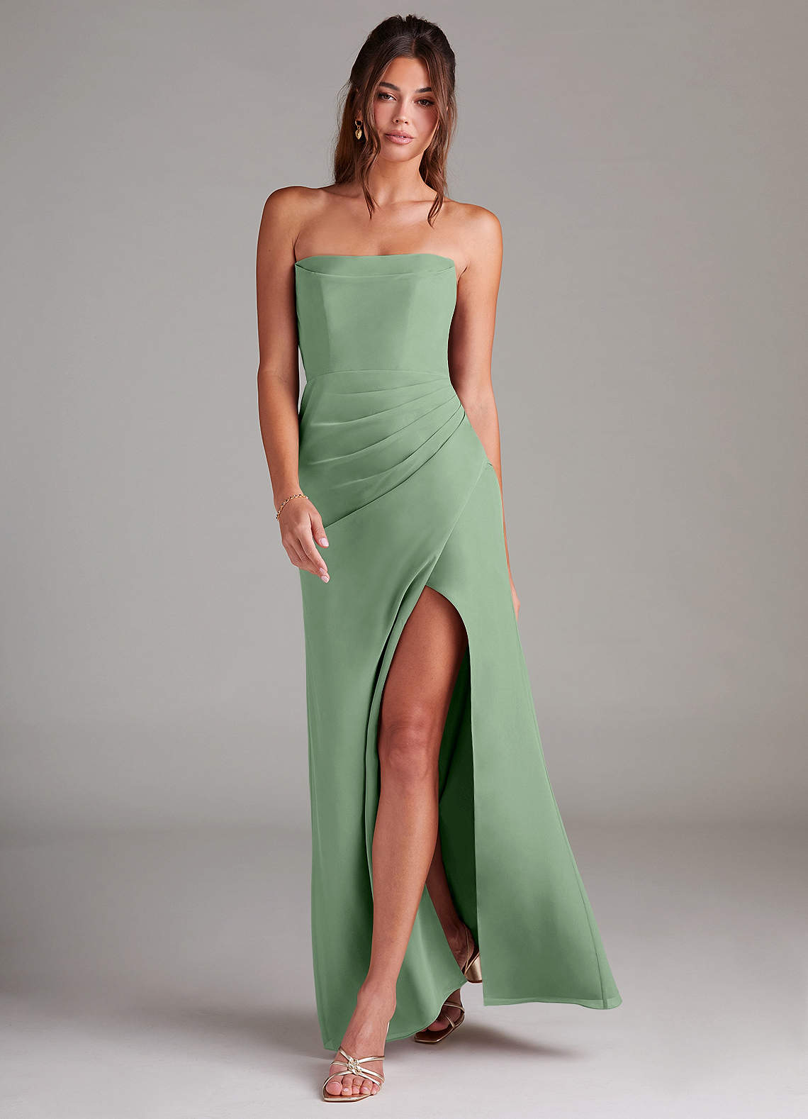 Azazie Leonis Bridesmaid Dresses Matcha Sheath Strapless Chiffon Convertible Dress image6