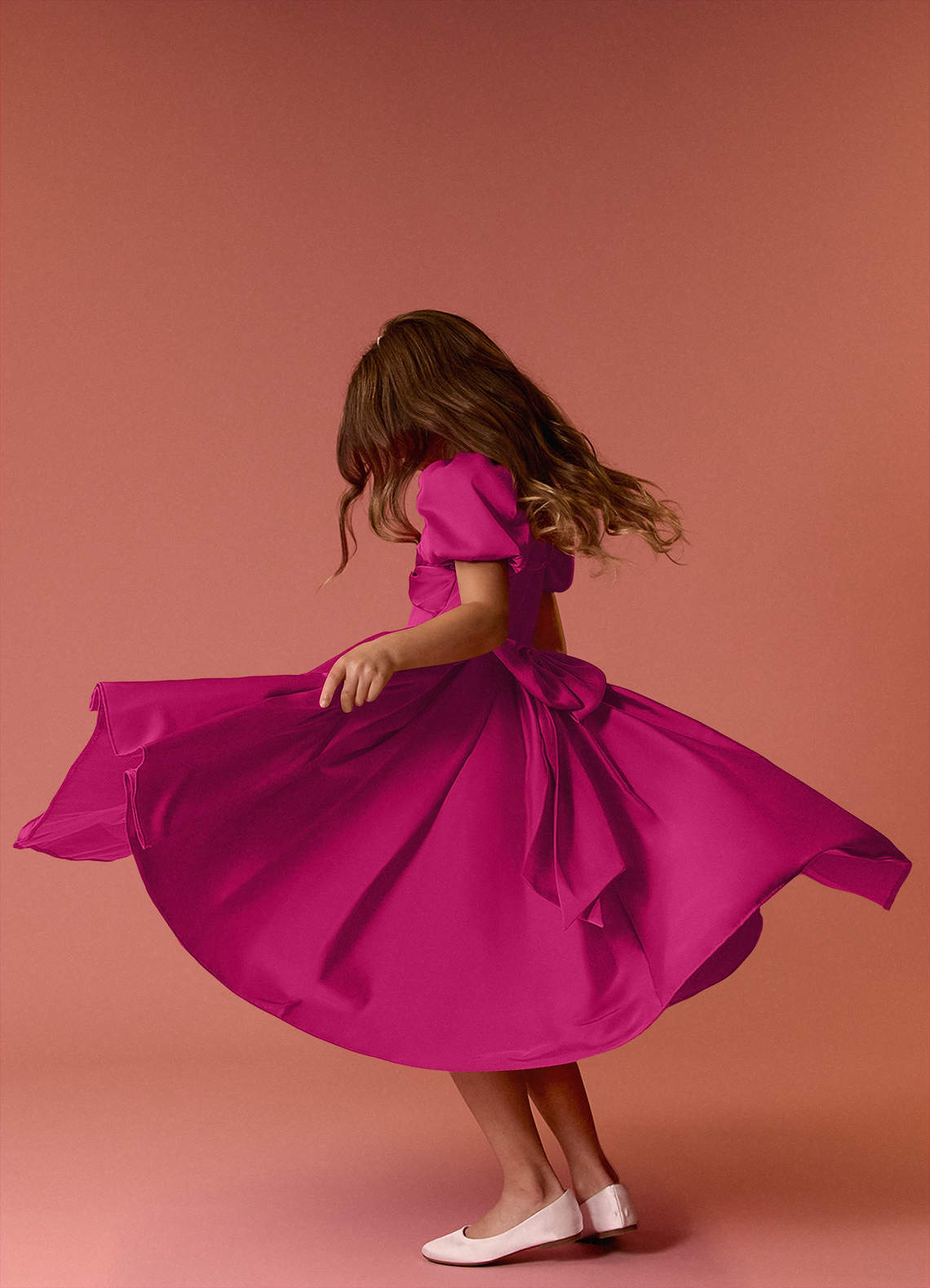 Barbie ♥ Azazie Flower Girl Dresses Puff Sleeve Bow Box Pleat Stretch Satin Dress image7