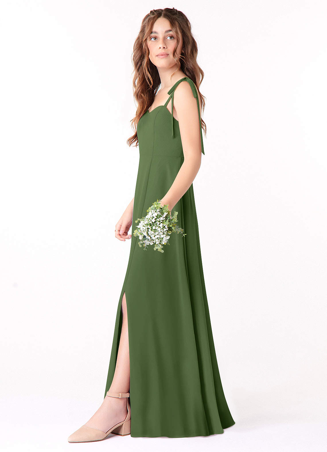 emerald green junior bridesmaid dress Sleeveless Junior Bridesmaid Dress with Cascade main image 0