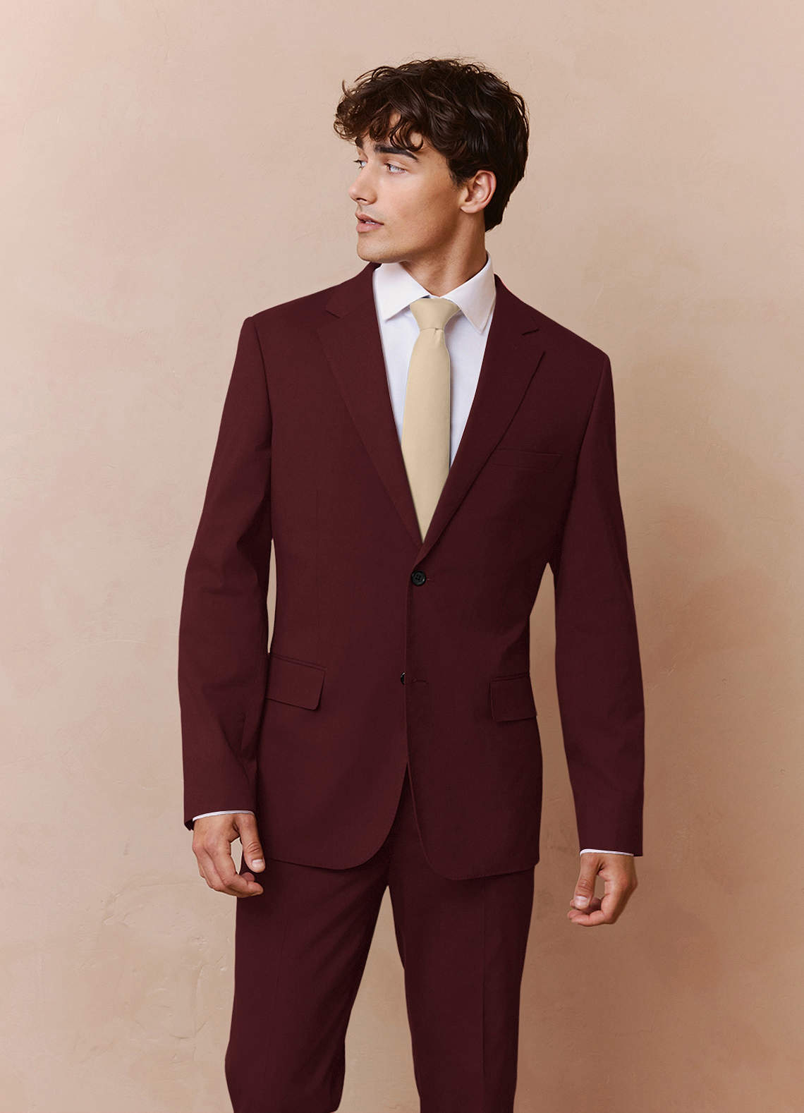 front Savile Burgundy Wool Blend Suit