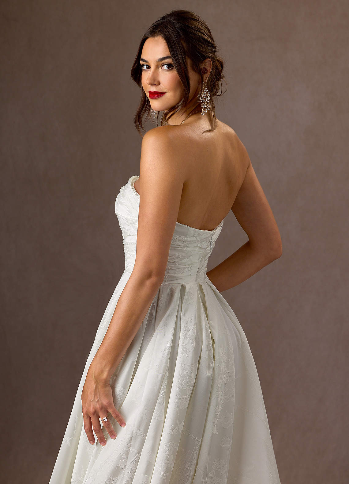 Azazie Daliah Wedding Dresses Diamond White A-Line Strapless Floral Jacquard Dress image1