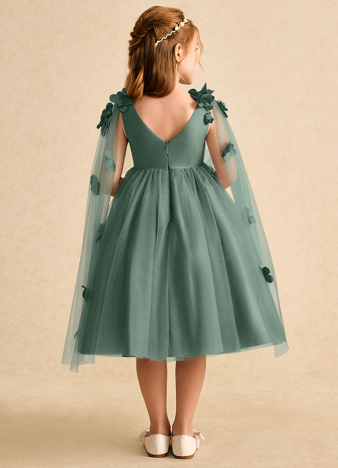 Azazie Staria Blumenmädchenkleider Ballkleid Gestreift Tüll Kleid Eukalyptus image1