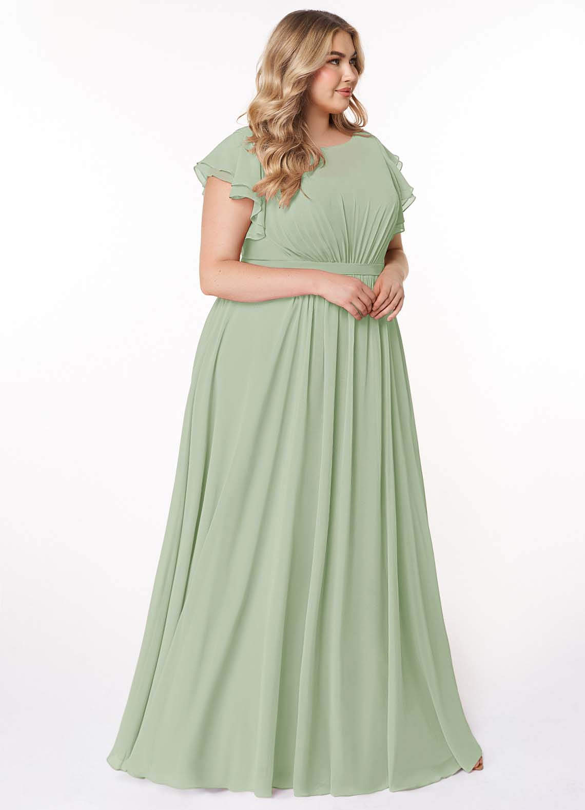 Azazie Daphne Modest Bridesmaid Dresses A-Line Ruffled Chiffon Floor-Length Dress image9