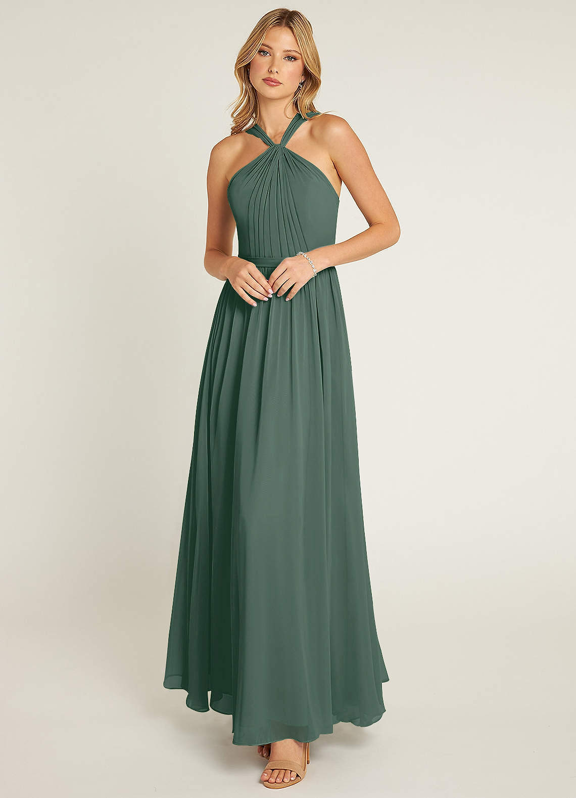 Azazie Jacey Robes de demoiselle d'honneur Robe Trapèze en Mousseline de soie Plissée Mousse De Mer image1