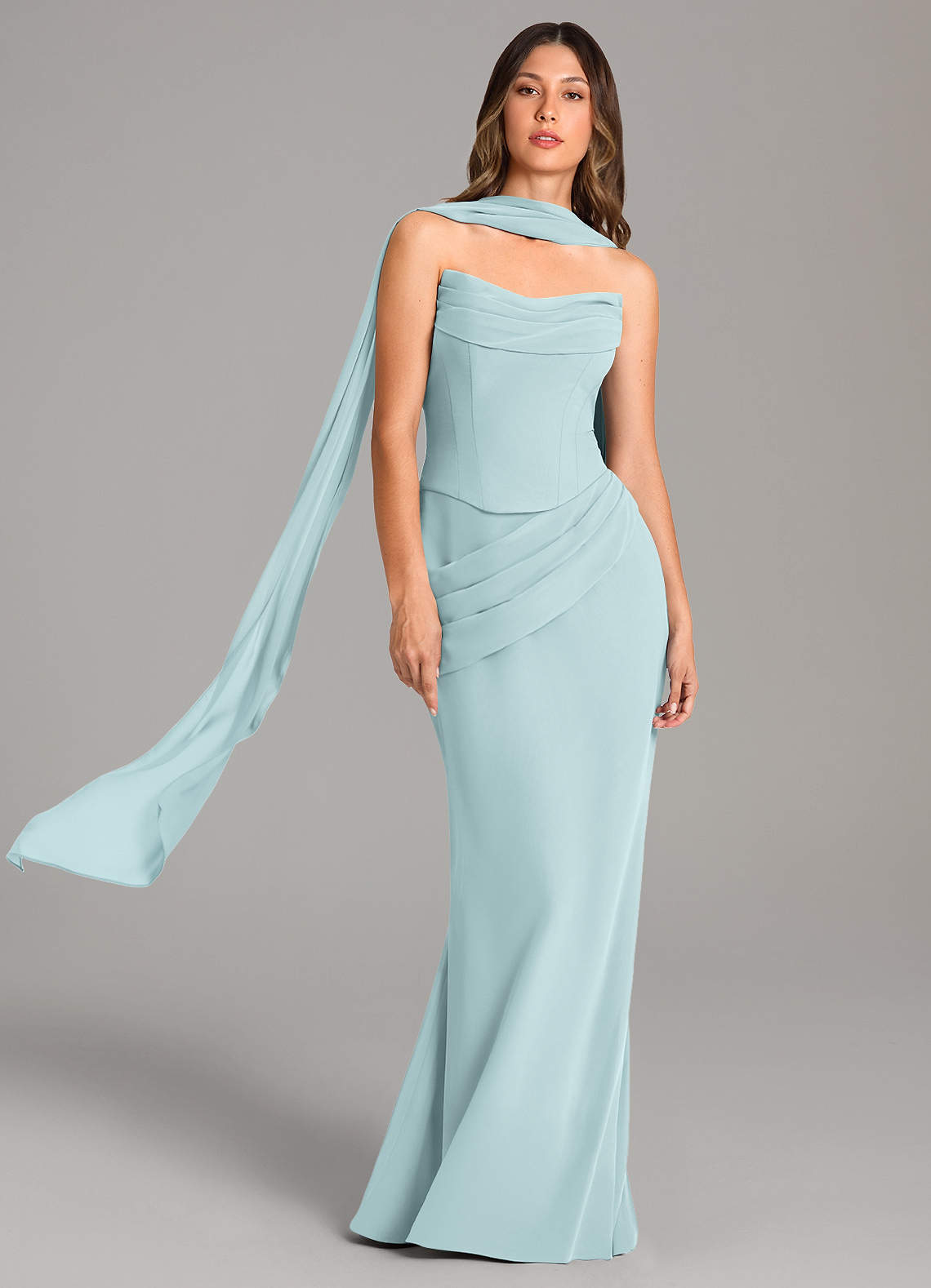 Azazie Sorrel Bridesmaid Dresses Mist Mermaid Corset Chiffon Dress image1