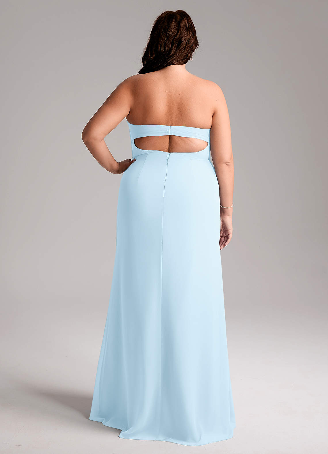 Azazie Leonis At-home Try On Dresses Sky Blue Sheath Strapless Chiffon Convertible Dress image9
