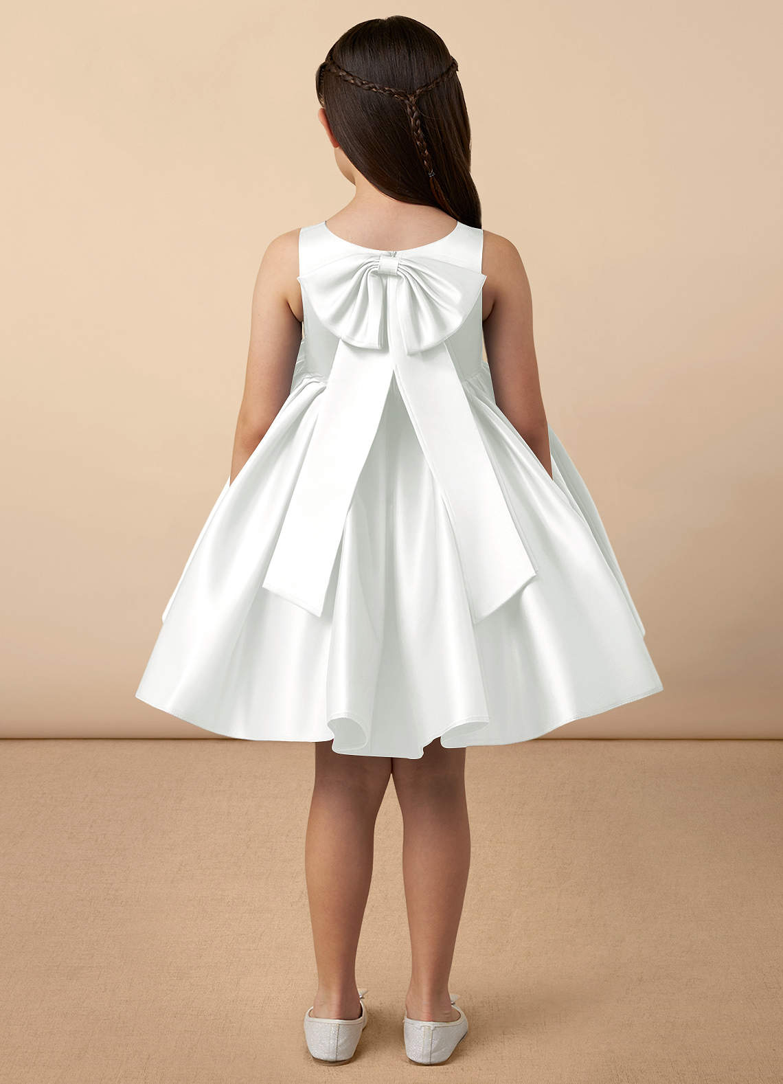 Azazie Bo Peep Flower Girl Dresses Ivory A-Line Bow Matte Satin Dress image3