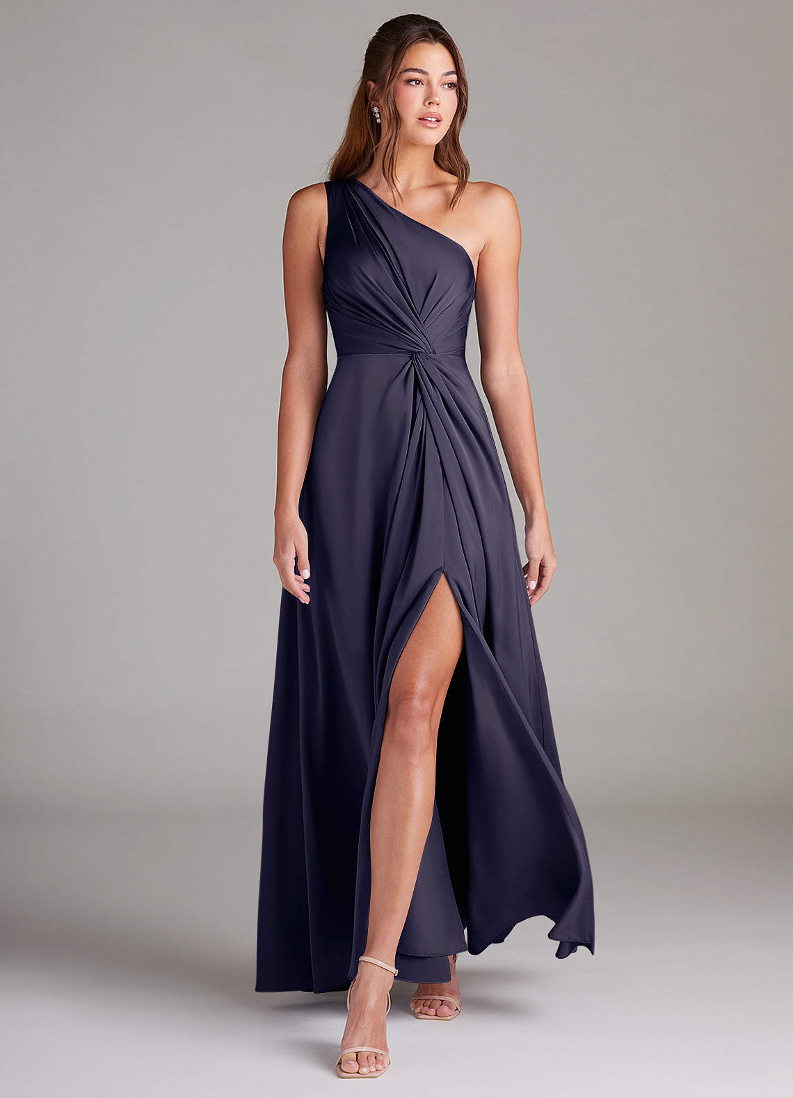 Azazie Brooke Bridesmaid Dresses Stormy A-Line One Shoulder Stretch Satin Dress image2