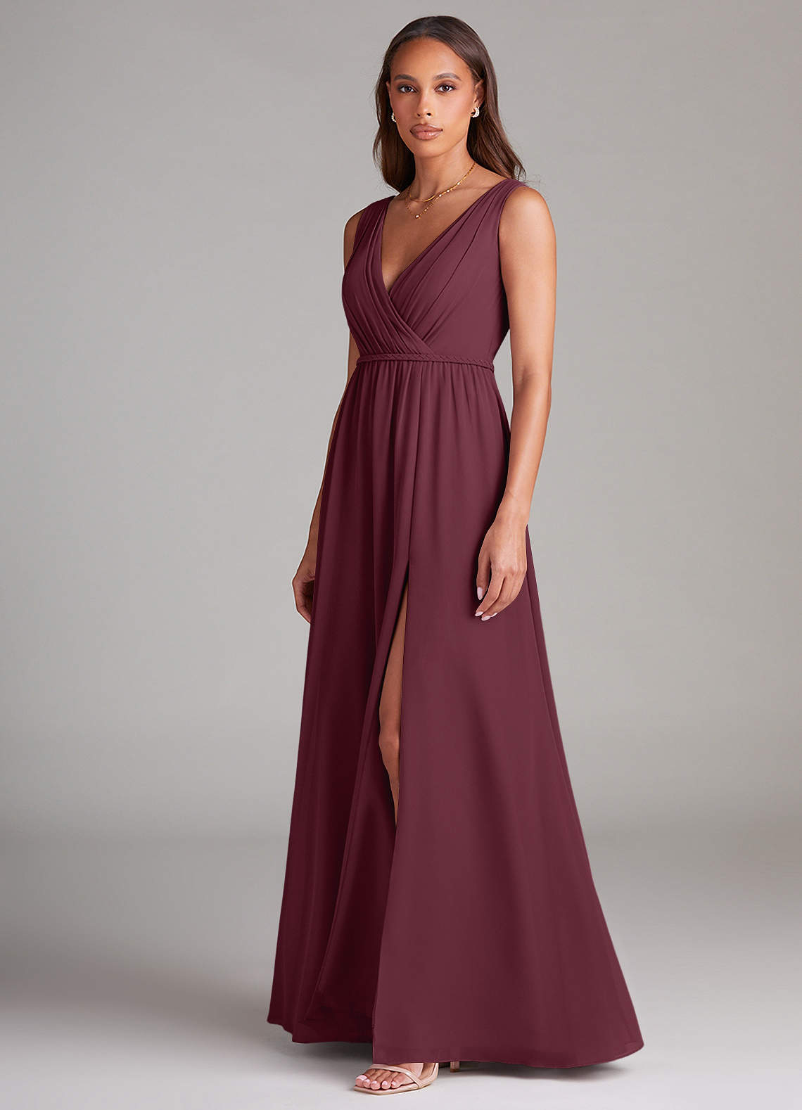 Azazie Tanicia Brautjungfernkleider A-Linie Plissee Chiffon Kleid Cabernetrot image1