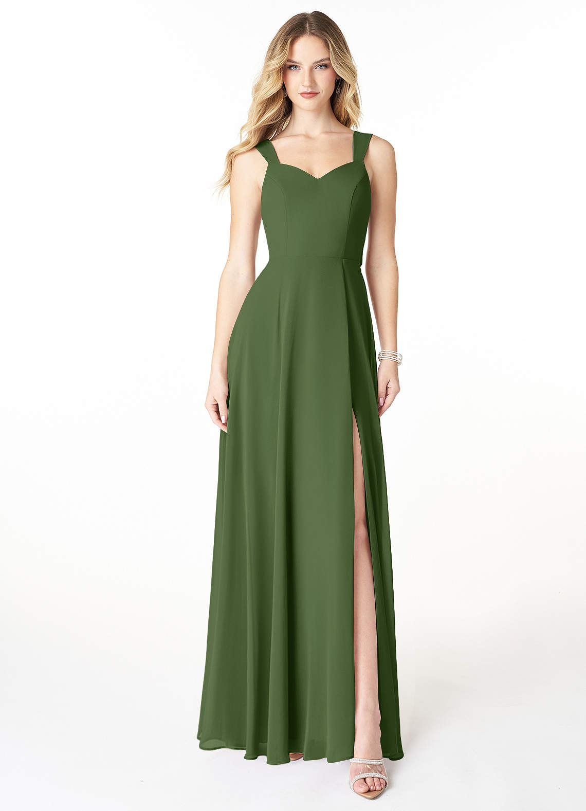 Azazie Julie Bridesmaid Dresses Olive A-Line Sweetheart Neckline Chiffon Dress image1