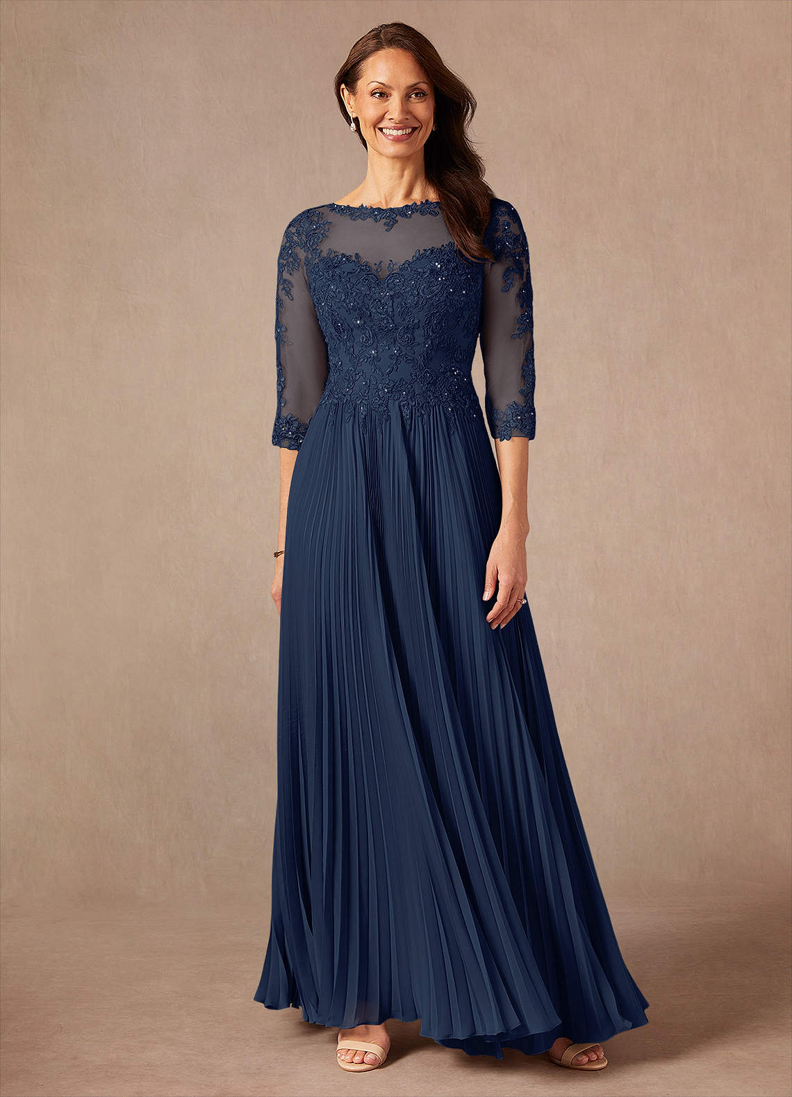 Azazie Corinne vestidos de madre de la novia Vestido de Azul Marino Oscuro de Gasa de Corte En A con Lentejuela image1