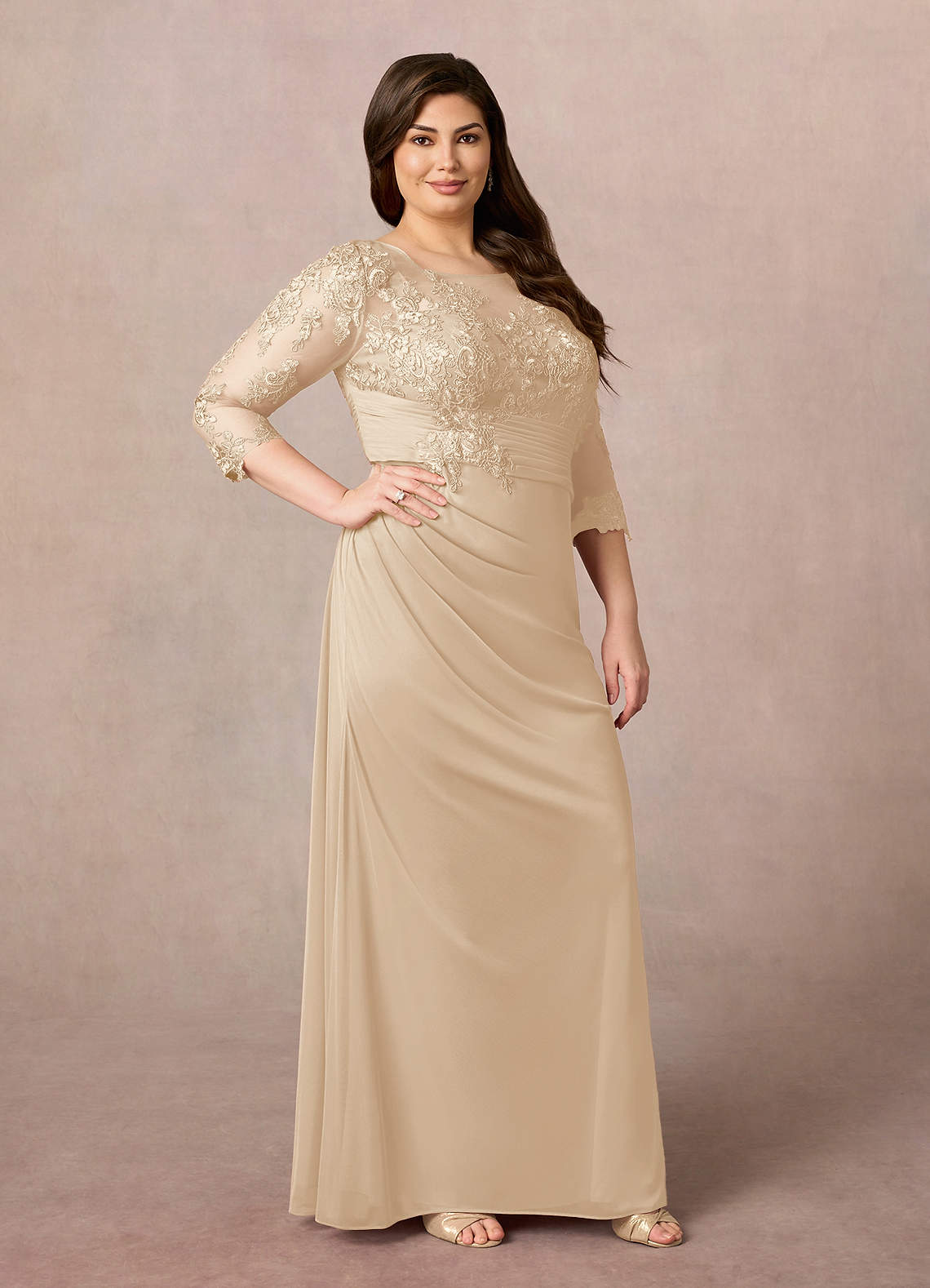 Azazie Fatemah Mother of the Bride Dresses Champagne Mermaid Scoop Lace Lace Dress image7