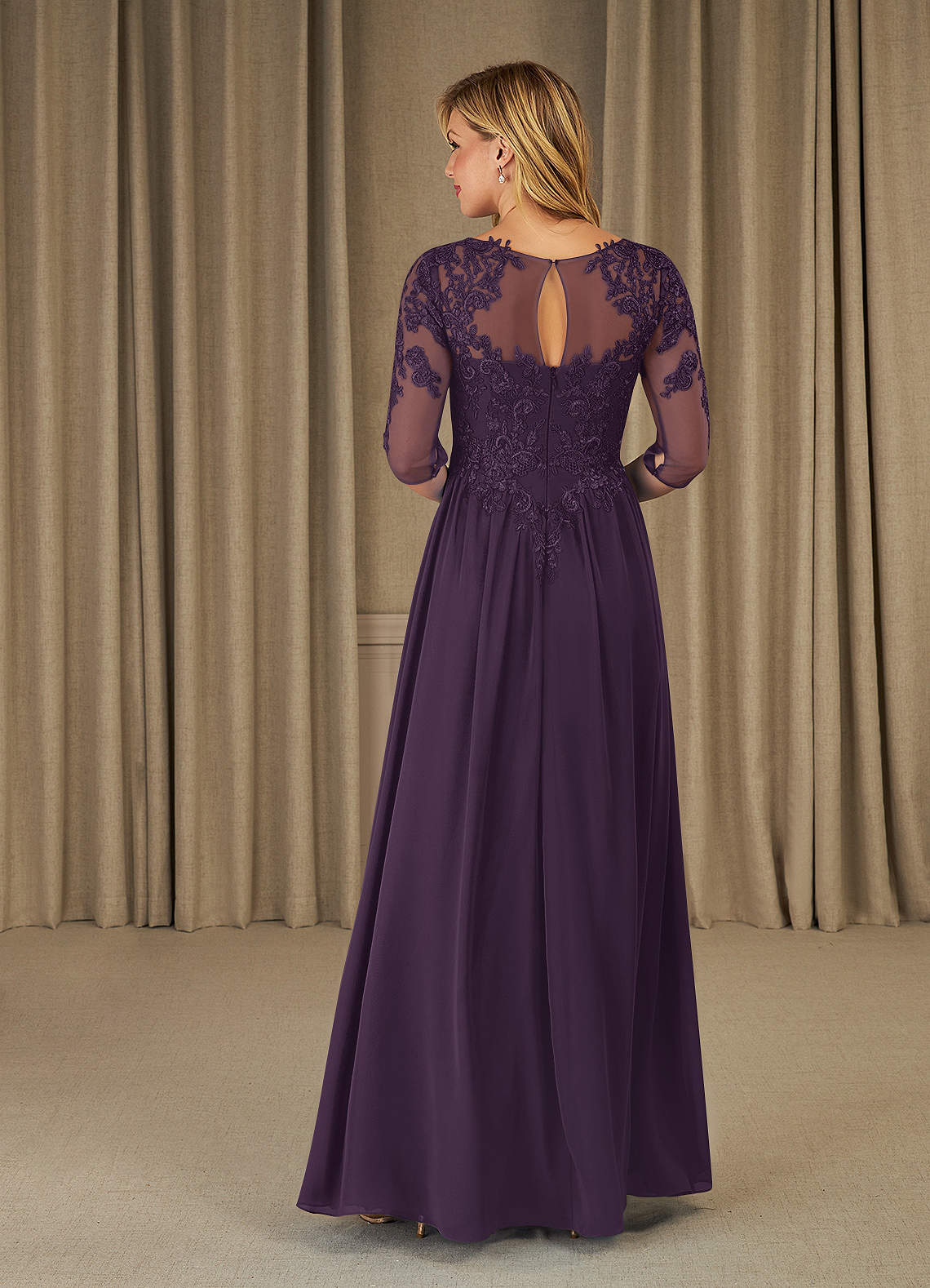Azazie Mirielle Kleider für die Brautmutter A-Linie Schaufel Spitze Chiffon Kleid Pflaume image7