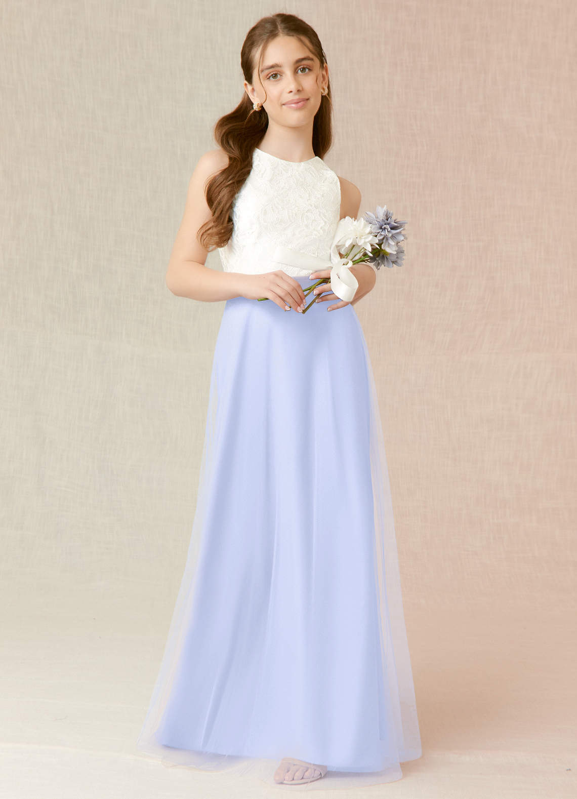 Little Girl Lavender Junior Bridesmaid Dresses Azazie A-Line/Princess Scoop  Neck Floor-Length Chiffon Junior Bridesmaid Dresses Lavender