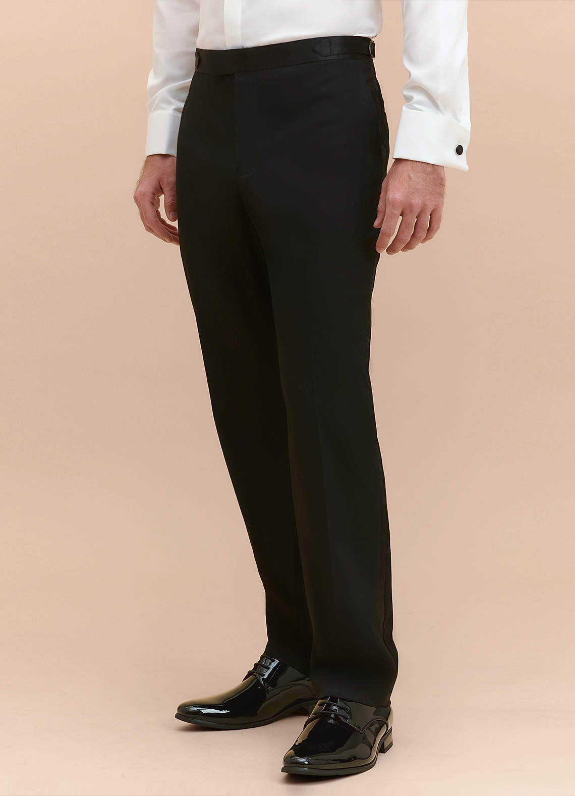 front Classic Negro Pantalones de esmoquin con solapa de pico
