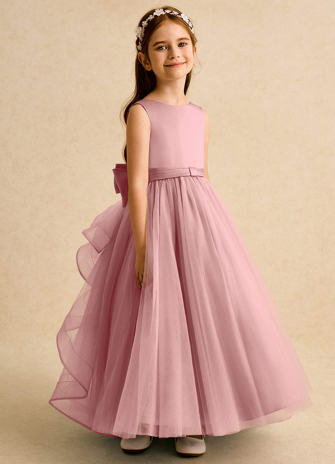Azazie Lior Flower Girl Dresses Dusty Rose Ball-Gown Pleated Tulle Dress image2