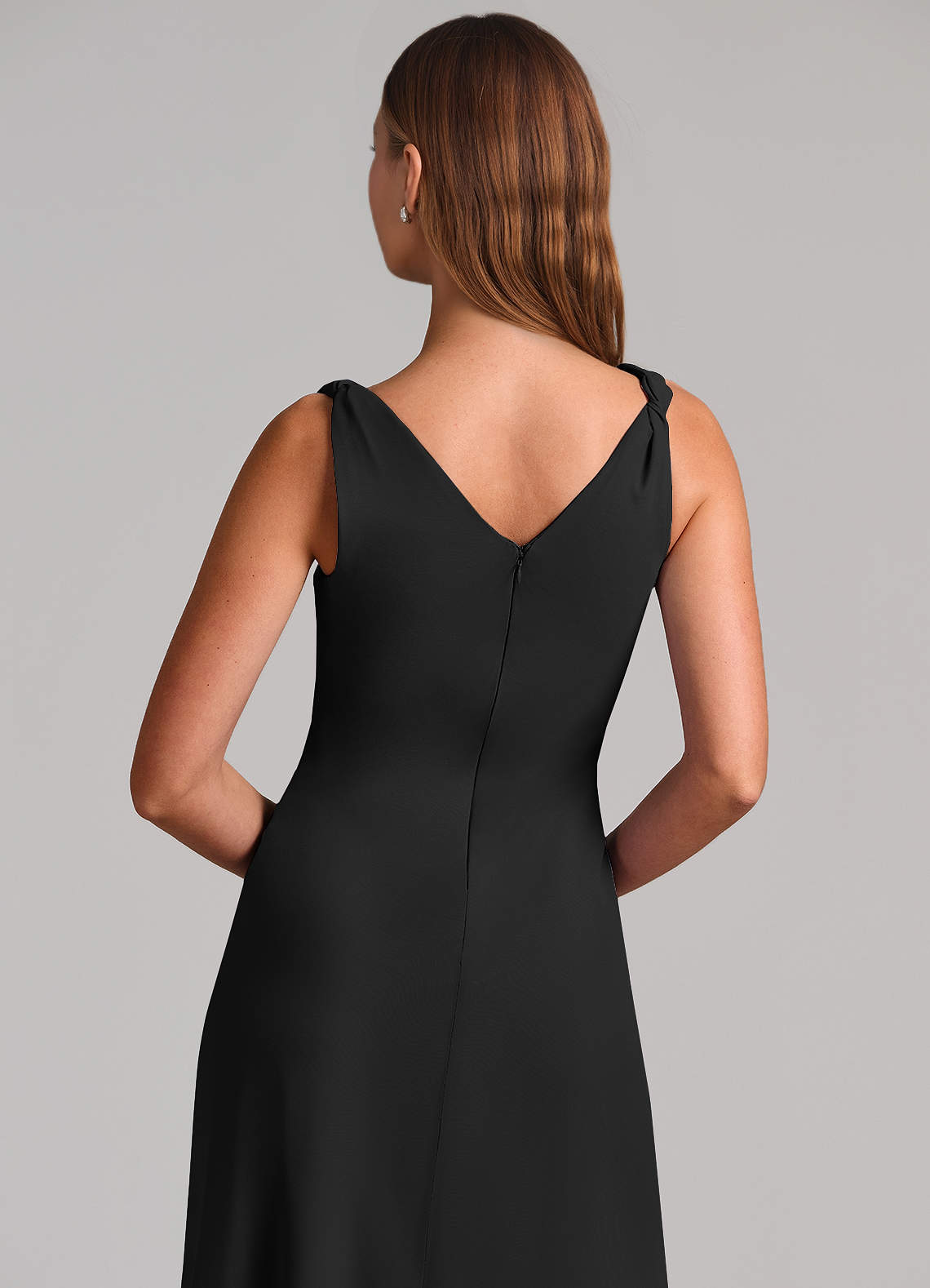 Azazie Nerine Klänningar att prova hemma Klä av A-Linje i Chiffong Plisserad Svart image6