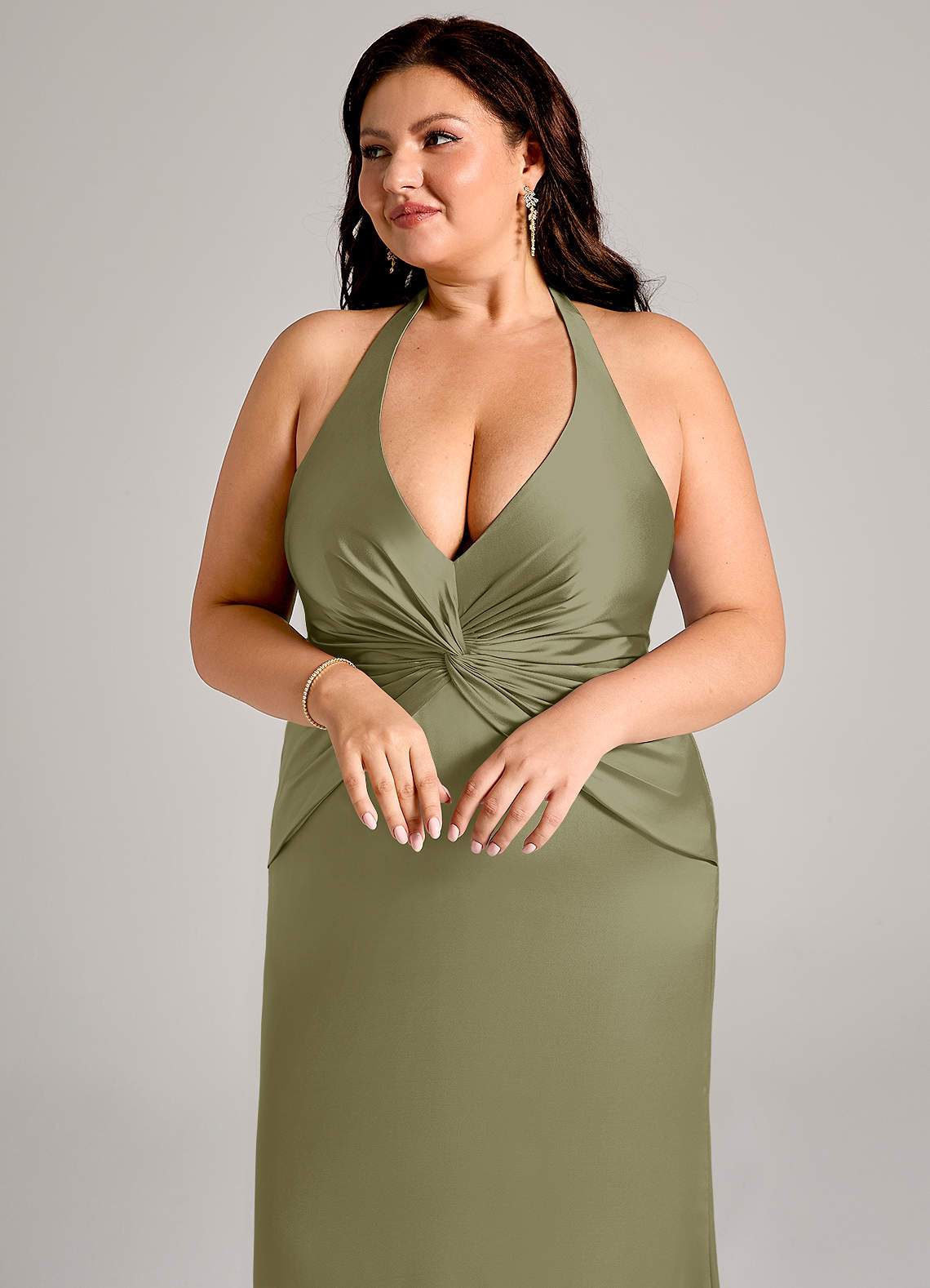 Azazie Valerie Brudtärnklänningar Klä av Sjöjungfru i Stretch Satin Plisserad Pistasch image12