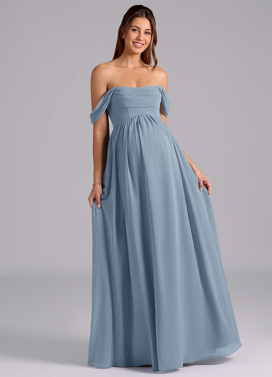 Azazie Saige Probar vestidos en casa Vestido de Corte en A Plisado Hasta el suelo Gasa image3