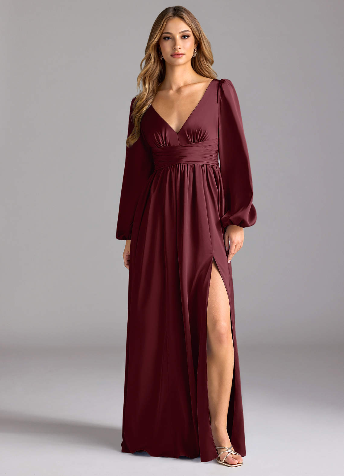 Azazie Norah Brudtärnklänningar Klänning av A-Line i Stretch Satin Cabernet image1