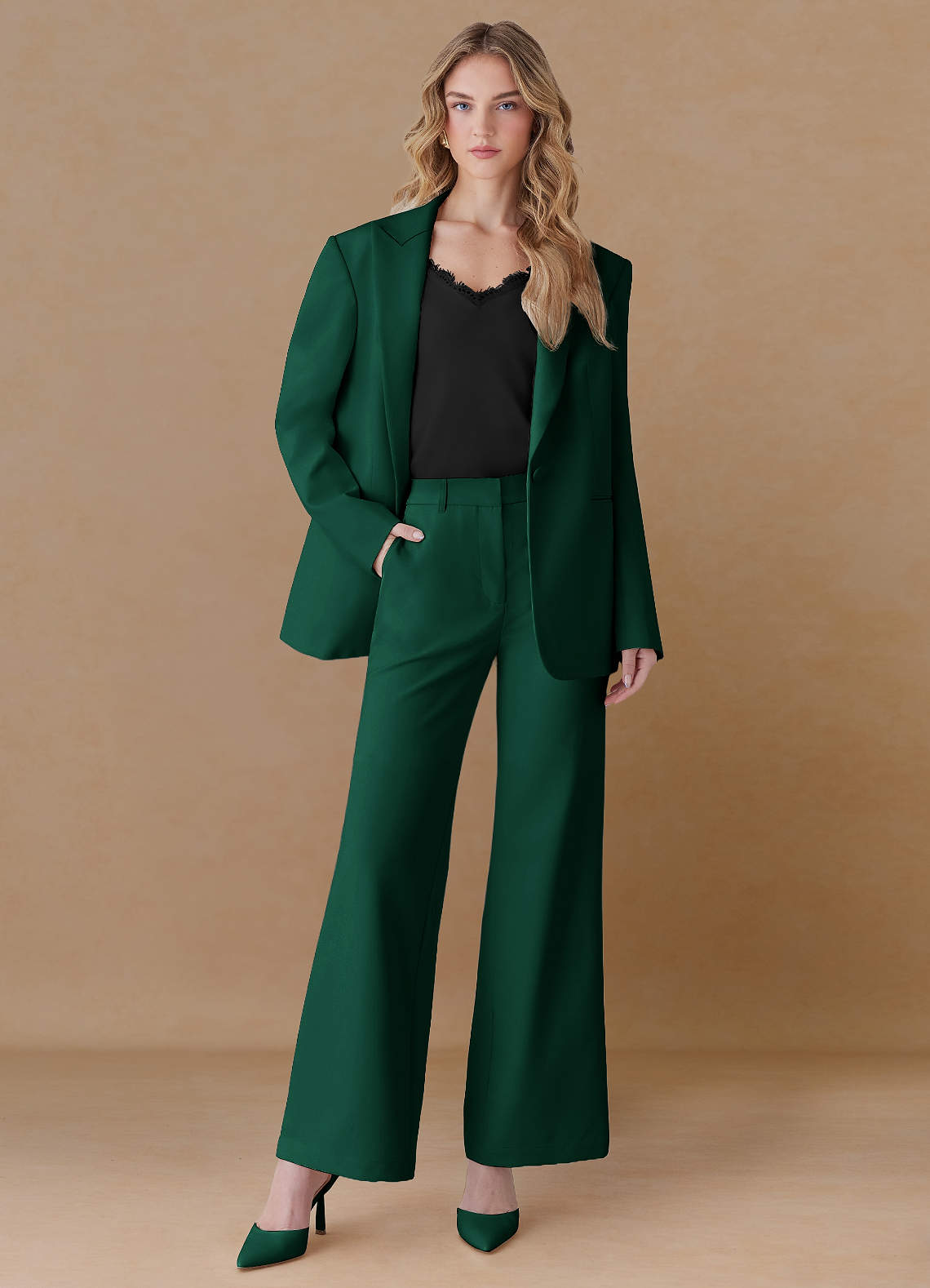 front Amelia émeraude Blazer oversize performant à tissage raffiné