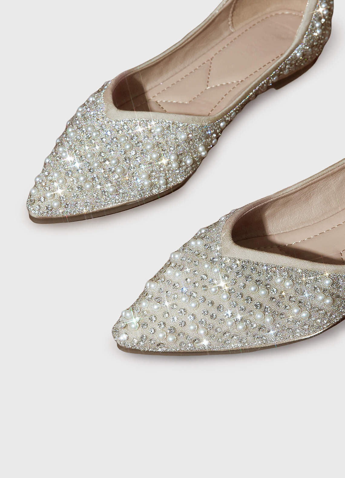 front Crystal And Pearl Ballet Flats