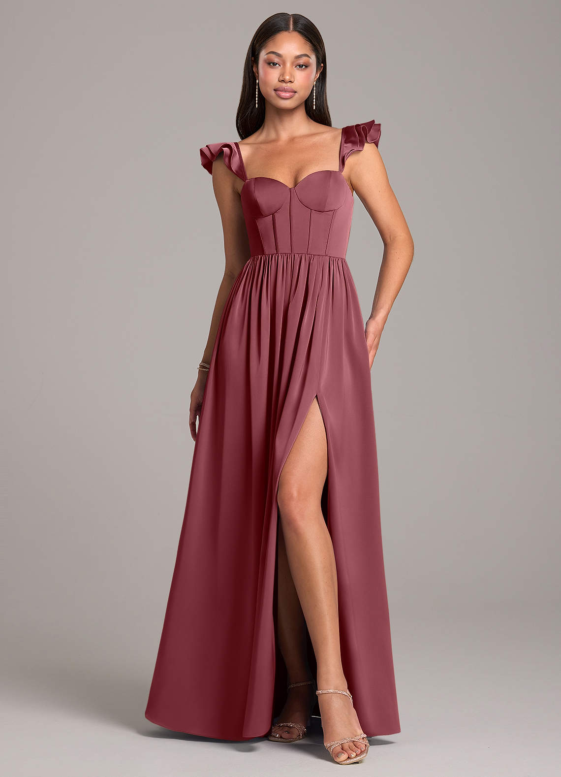 desert rose color bridesmaid dresses Wedtrend Women Bridesmaid Dress Desert Rose Sheath Spaghetti Straps Chiffon Party Dress, Chiffon color / US18W