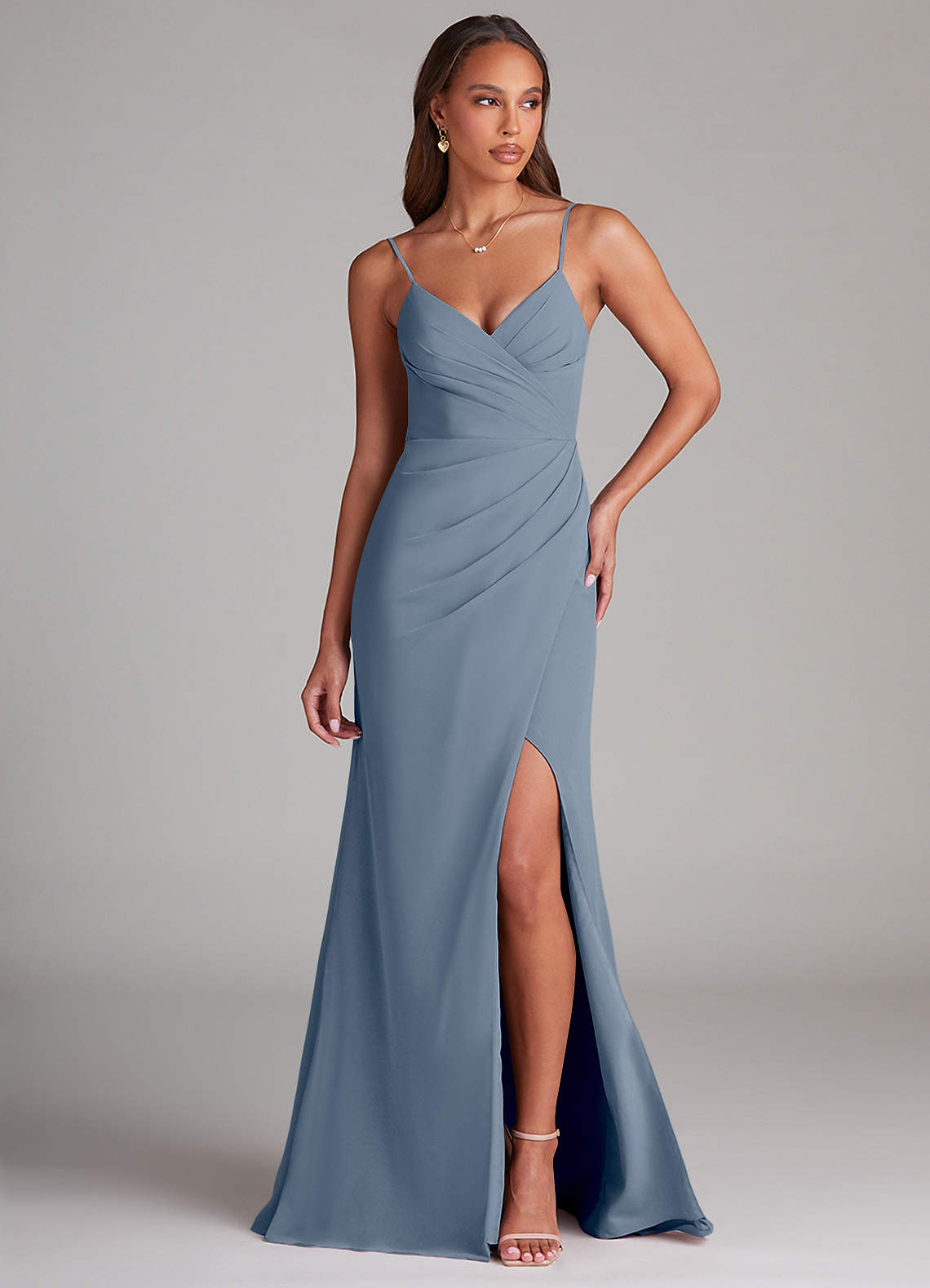Azazie Maci Bridesmaid Dresses Twilight Sheath Pleated Chiffon Dress image1