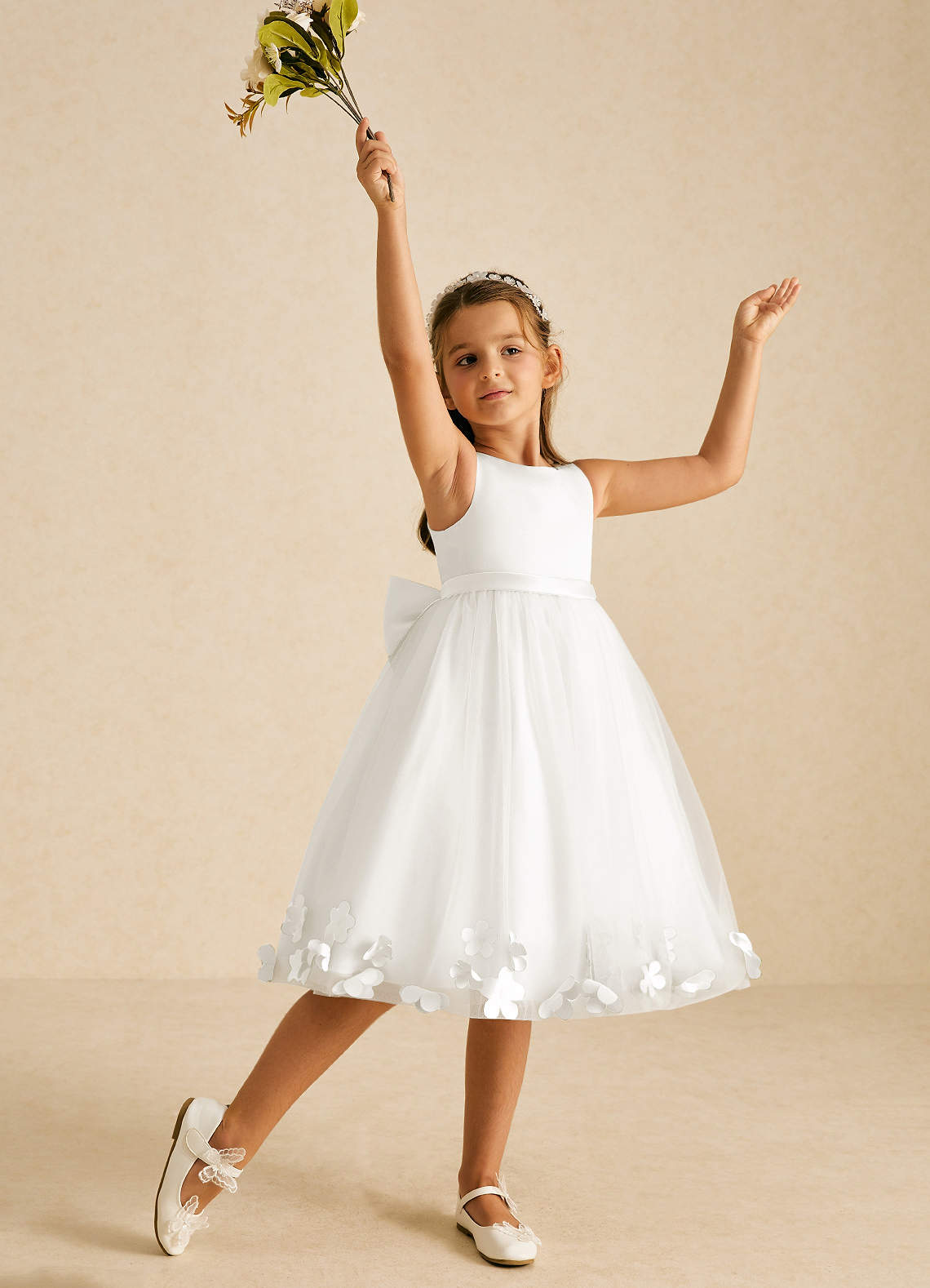 Azazie Dot Flower Girl Dresses Ivory A-Line Bow Tulle Dress image2