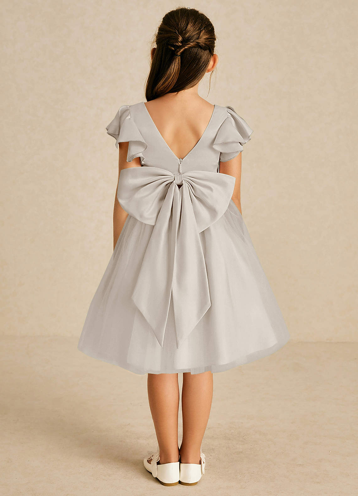 Azazie Kaeya Flower Girl Dresses Frost A-Line Bow Tulle Dress image1
