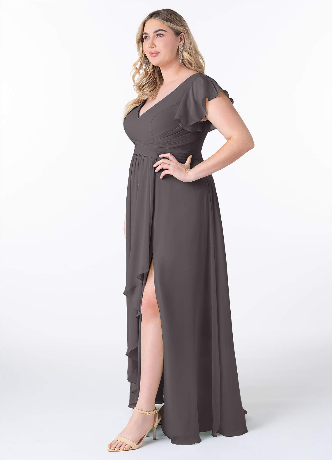 Azazie Omari Bridesmaid Dresses Steel Grey A-Line Chiffon Dress image8