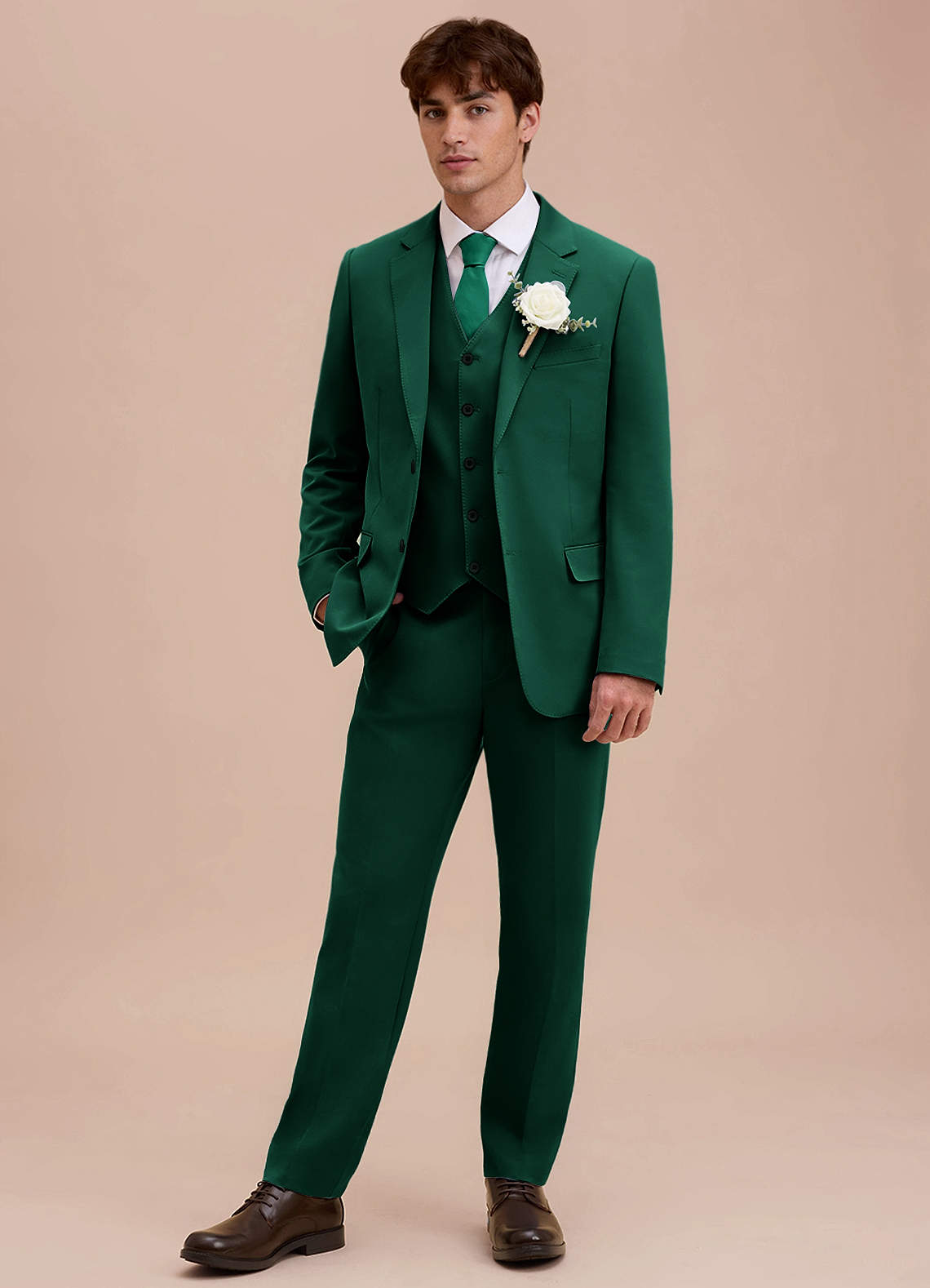 front Ethan Smaragd Verfijnd geweven 3-delig pak