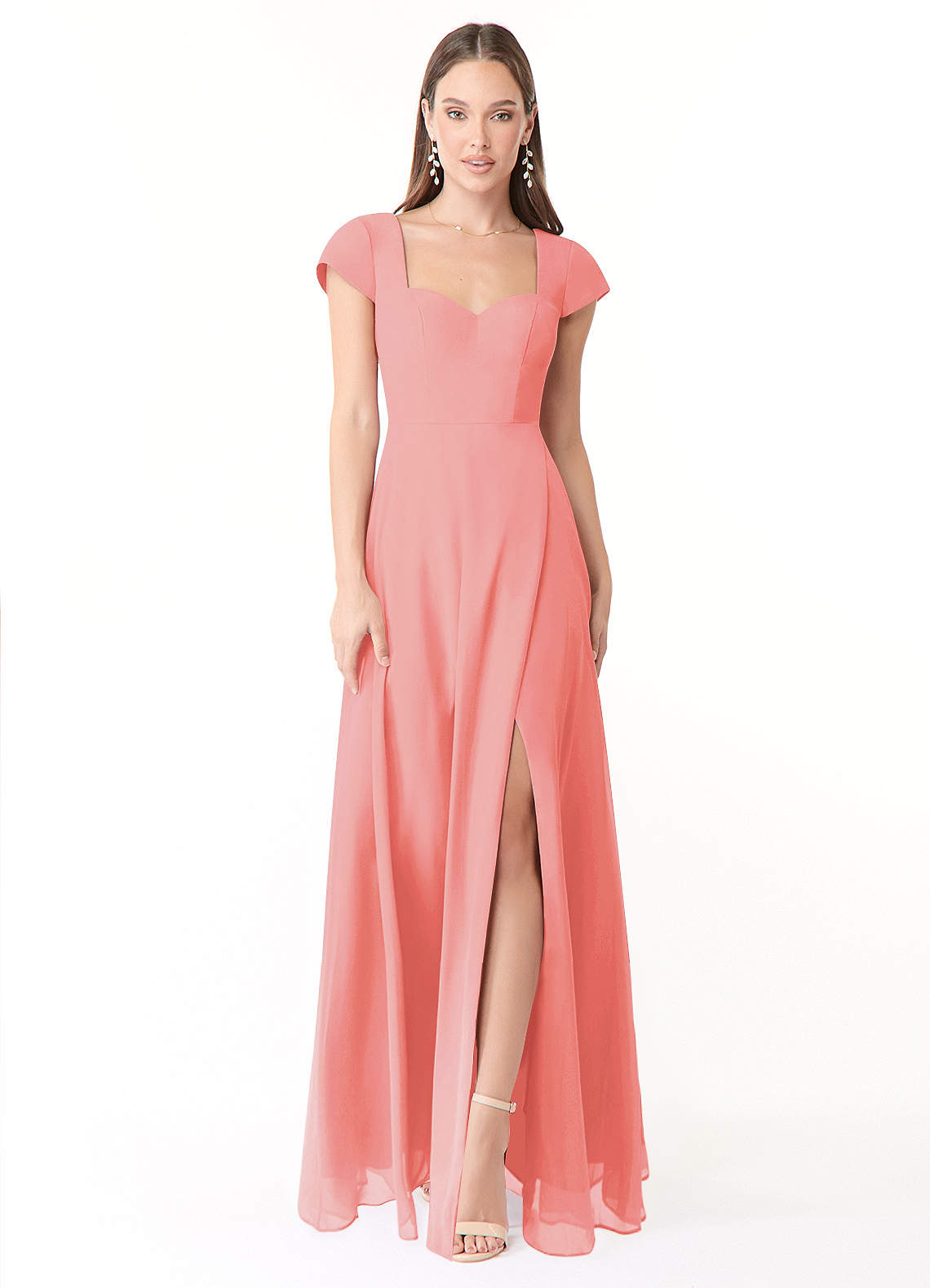 Azazie Hainsly Brautjungfernkleider A-Linie Herzausschnitt Chiffon Kleid Koralle image1
