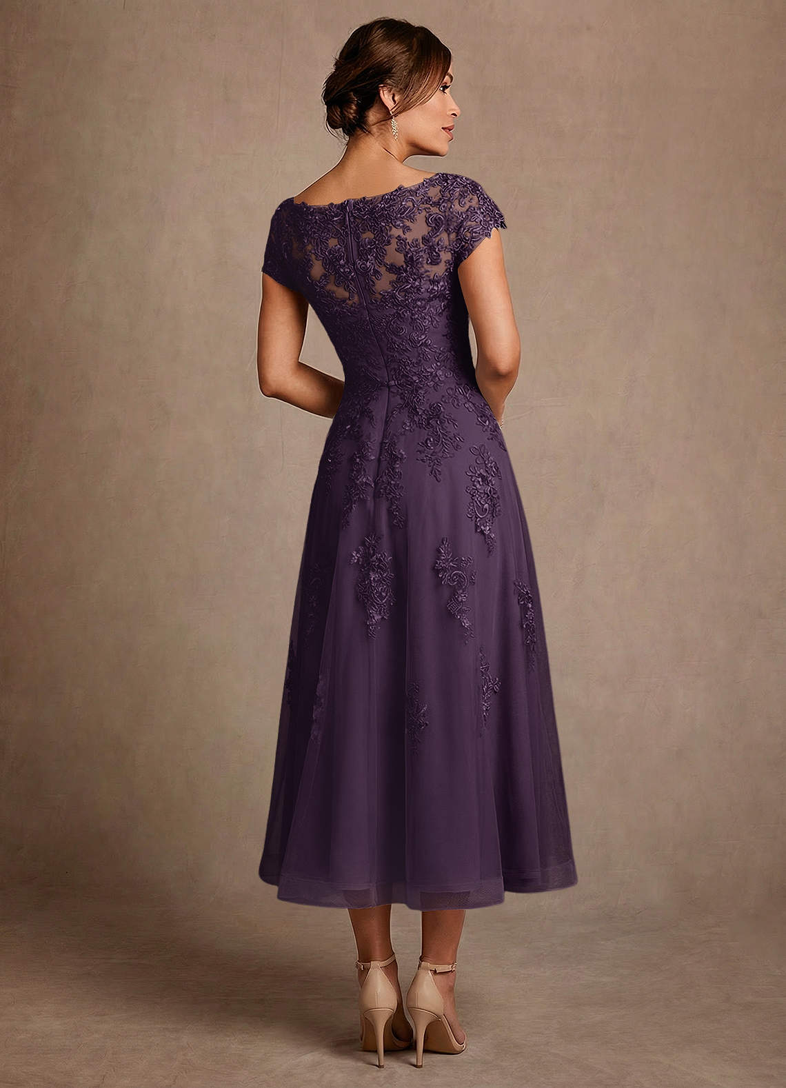 Azazie Jolanda Mother of the Bride Dresses Plum A-Line Lace Dress image1