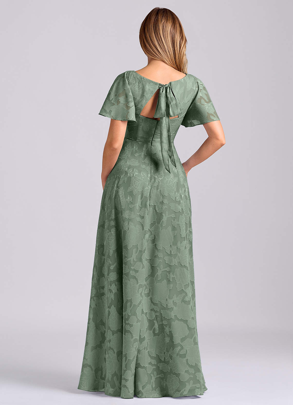 Azazie Kimber Bridesmaid Dresses Matcha A-Line with Pockets Floral Burnout Dress image7